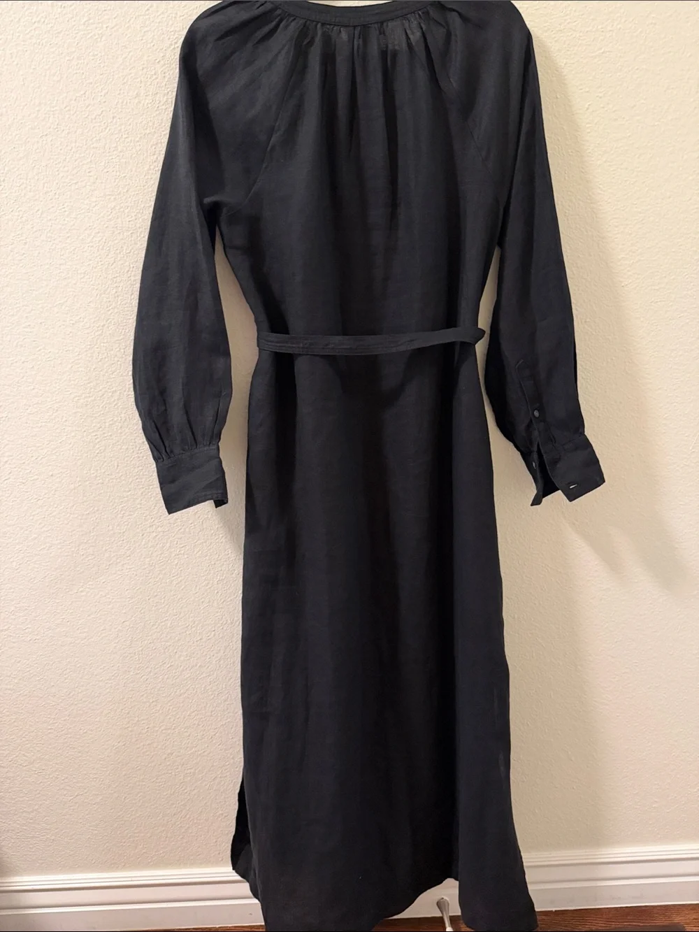 J. Crew Black Long Sleeve Maxi Dress with Waist Tie